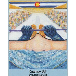Cowboy Up Downhill Rodeo 4x5 Art Card Steamboat Springs Co Carol Jean Skiing